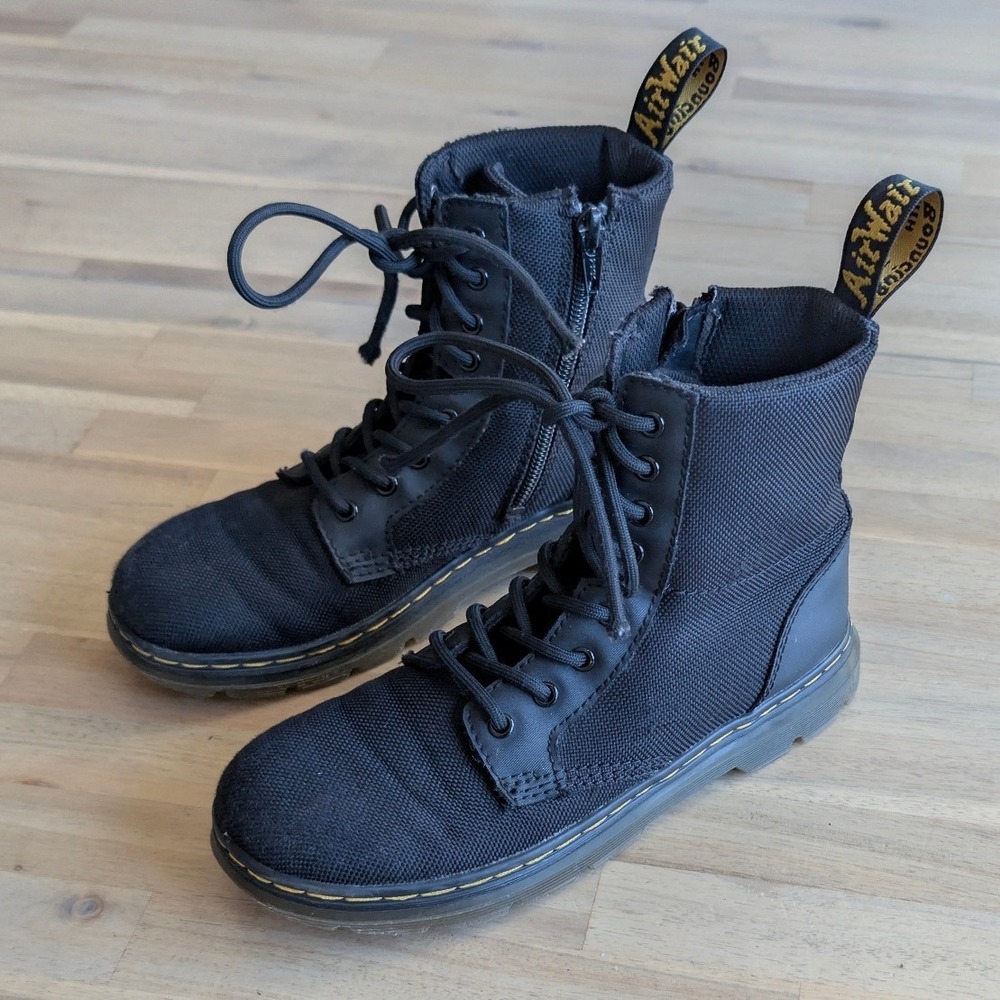 Dr. Martens Combs Tech Black Canvas Utility Boots Tie, Side Zip‎ Kids Size 2